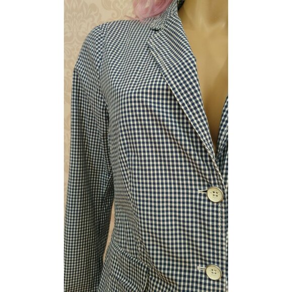 Vintage 90s Y2K Esprit Gingham Check Cotton Blazer Size M Blue White Jacket - Picture 12 of 12